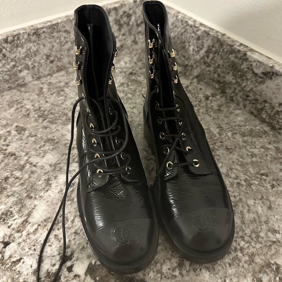 CHANEL “Lace Up” combat boots 37.5 - Picture 2 of 13